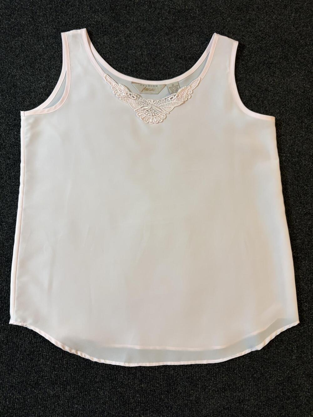 Fashion Attitudes Tank Top Womens 10 White Scoop Neck Lace Camisole Dressy